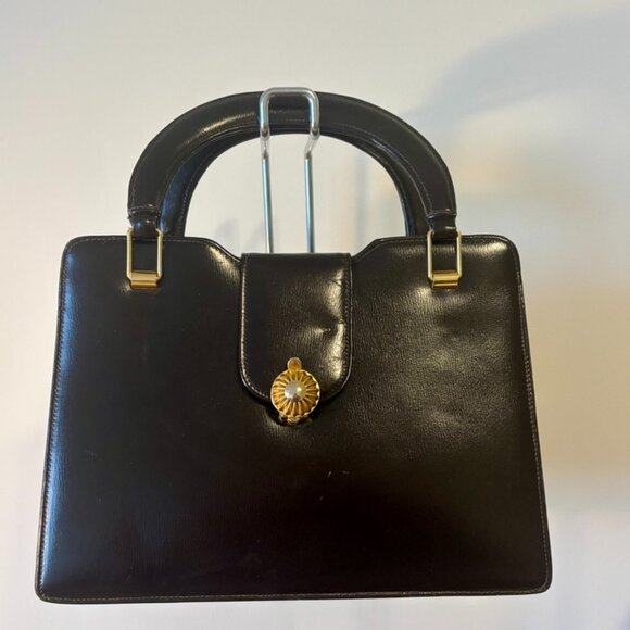 1960s vintage faux leather handbag with interesting clasp - Picture 1 of 8